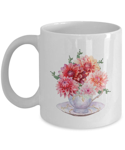 Dahlia Coffee Mug, Dahlia Gift, Dahlia in Tea Cup, Dahlia Mug, Flower Mug