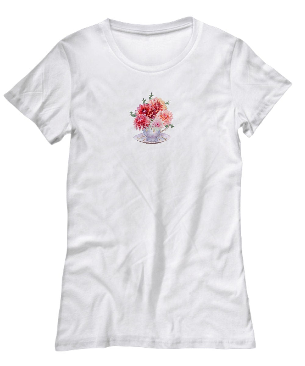 Dahlia Gift For Her, Dahlia T Shirt, Dahlia in Tea Cup, Darling Dahlia Flowers