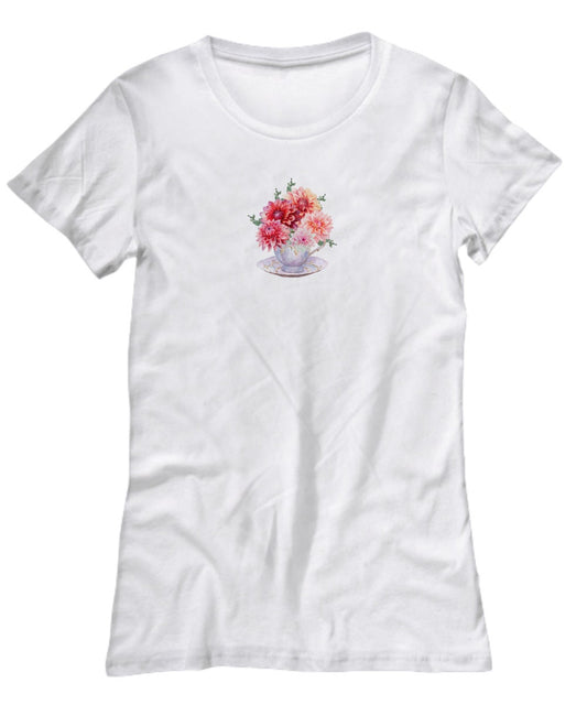 Dahlia Gift For Her, Dahlia T Shirt, Dahlia in Tea Cup, Darling Dahlia Flowers