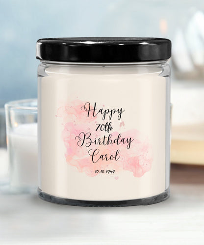 70th Birthday, Personalized 70th Birthday Candle, Customised 70th Birthday Gift, 70th Vanilla Candle Gift