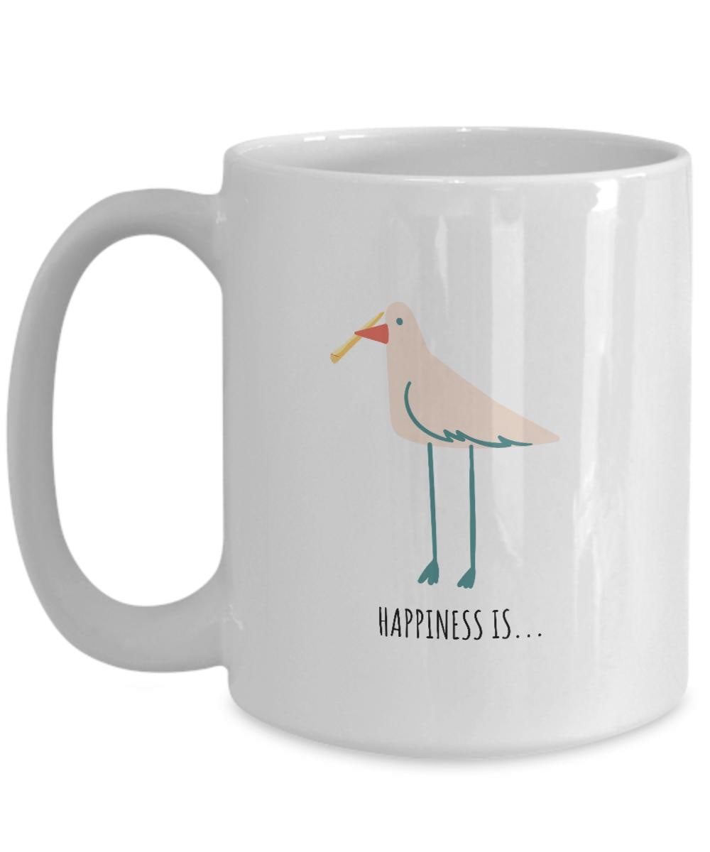 Happiness Is, Seagull with French Fry, Funny Mug for Mom, Funny Friend Coffee Mug, Gift for Her