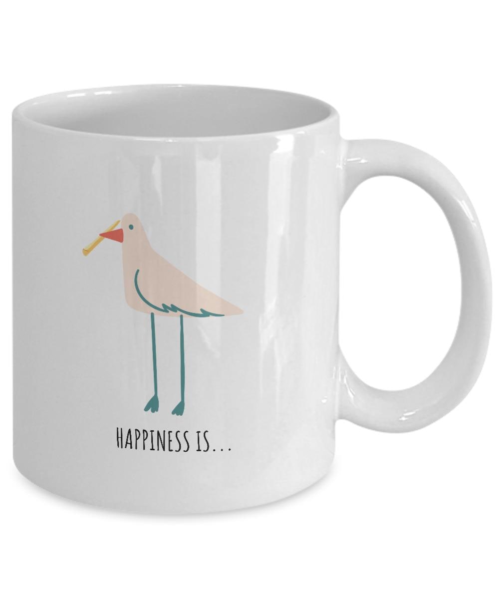 Happiness Is, Seagull with French Fry, Funny Mug for Mom, Funny Friend Coffee Mug, Gift for Her