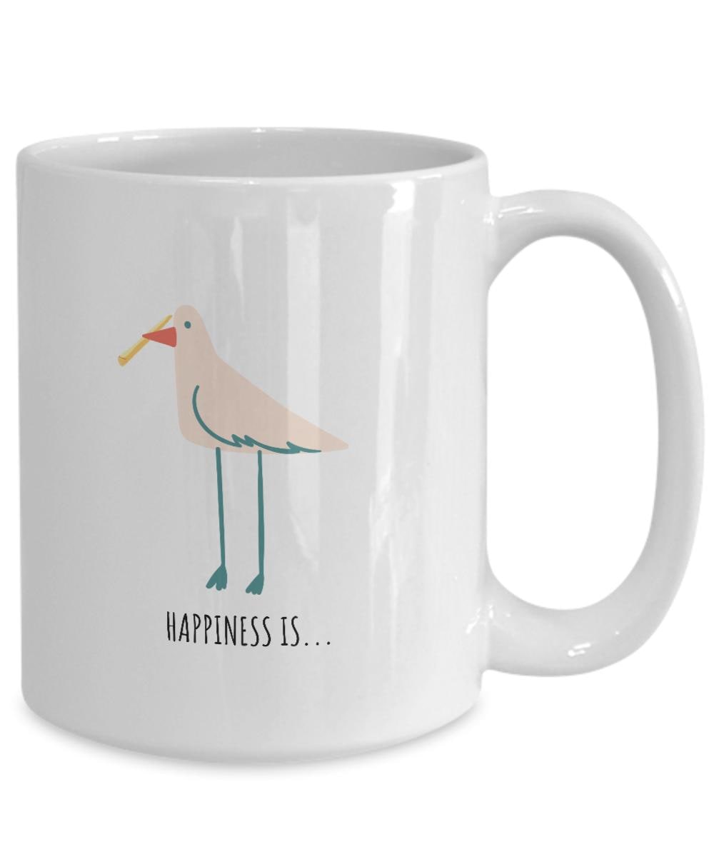 Happiness Is, Seagull with French Fry, Funny Mug for Mom, Funny Friend Coffee Mug, Gift for Her