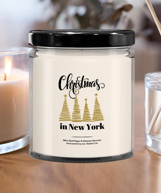 Christmas in New York Candle, Birch Black Pepper Scented, Xmas in NYC Gift, Christmas in NYC