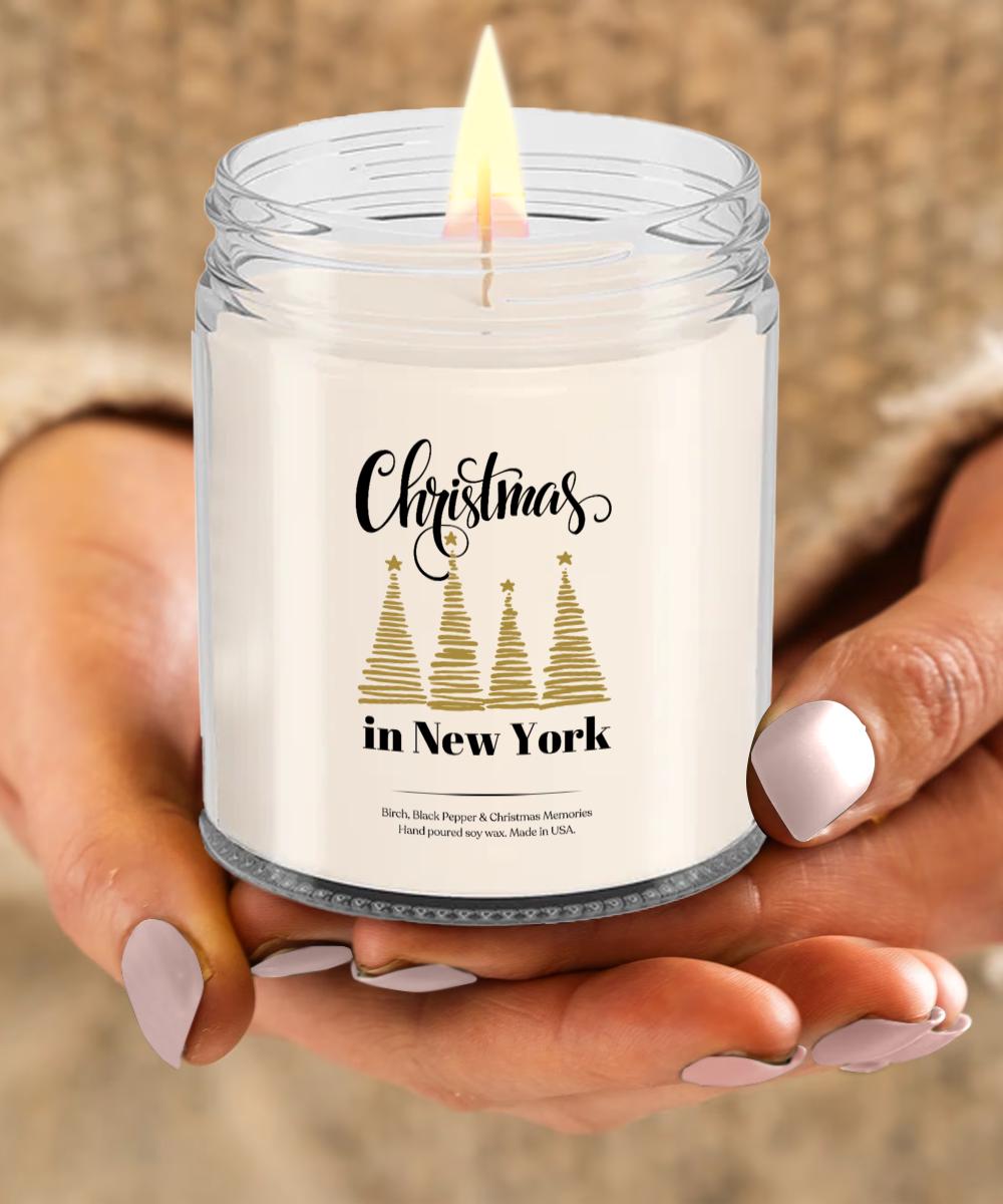 Christmas in New York Candle, Birch Black Pepper Scented, Xmas in NYC Gift, Christmas in NYC